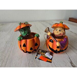 Vintage pumpkin bobblehead‎ witch Dracula village Jack O'Lantern Halloween decor